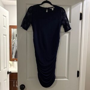 MOTHERHOOD MIDNIGHT BLUE LACE MIDI DRESS